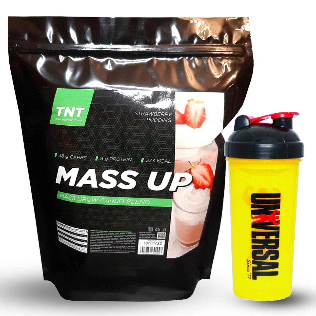 

Масс набор комплекс : 2,5 кг Гейнер Mass Up клубника + шейкер в подарок
