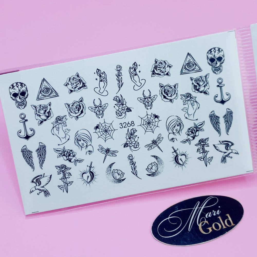 

Набор слайдеров для ногтей - Наклейки водные Слайдер-дизайн для роза , череп, Разные цвета