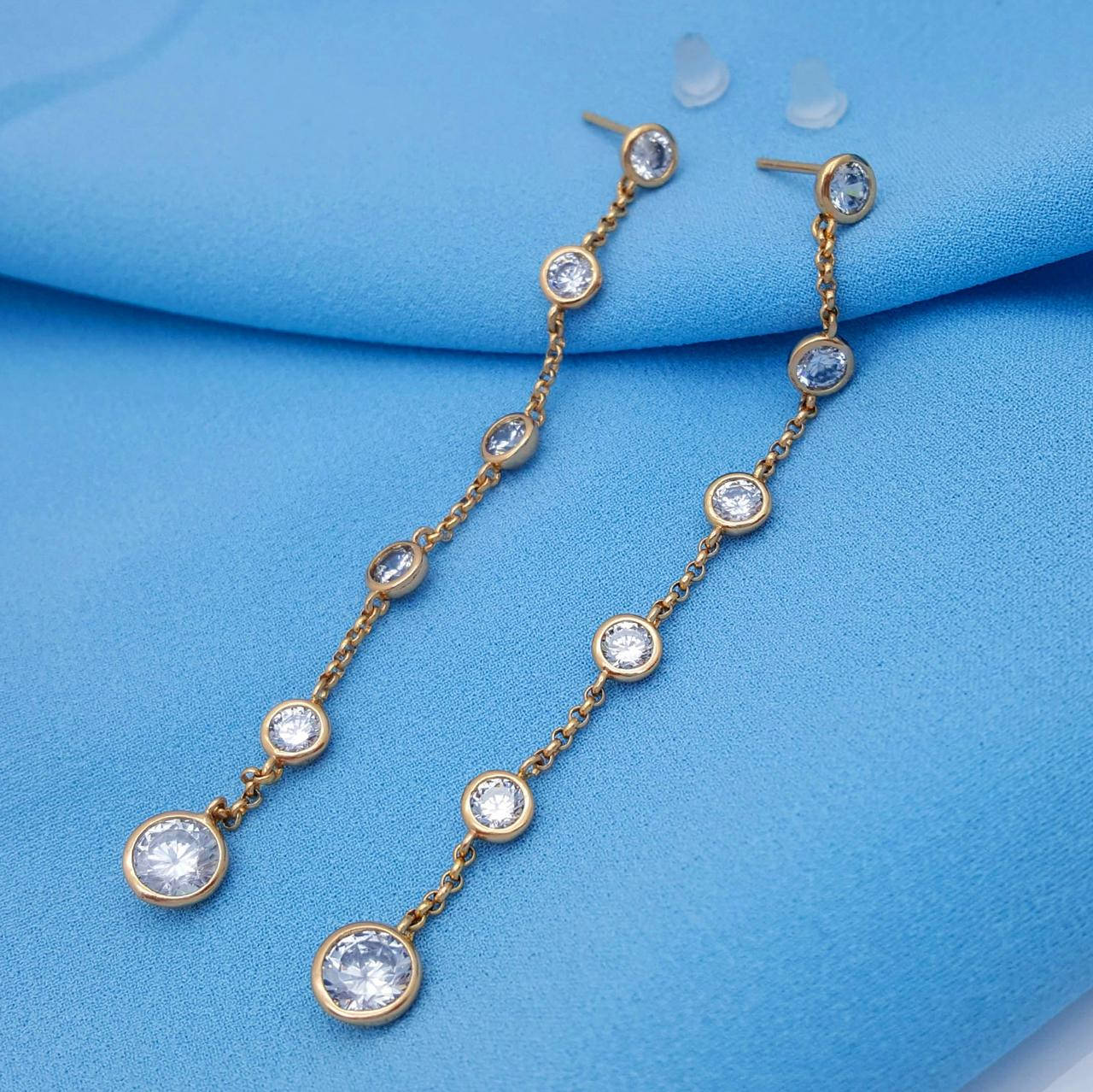 

Серьги гвоздики, Водопад с цирконием, медзолото Xuping