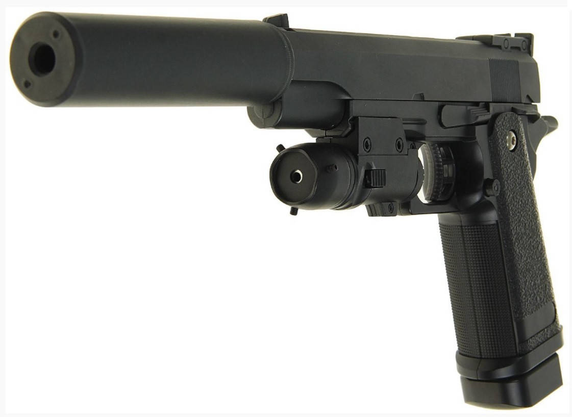 

Детский металлический пистолет Galaxy G6A (Colt M1911), страйкбольный Кольт с глушителем и ЛЦУ, на пульках, Черный