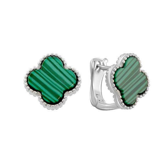 

Серебряные серьги "Клевер" с натуральным малахитом