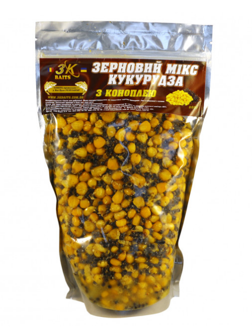 

Прикорм 3KBaits Зерновой микс Кукуруза с коноплей 800гр