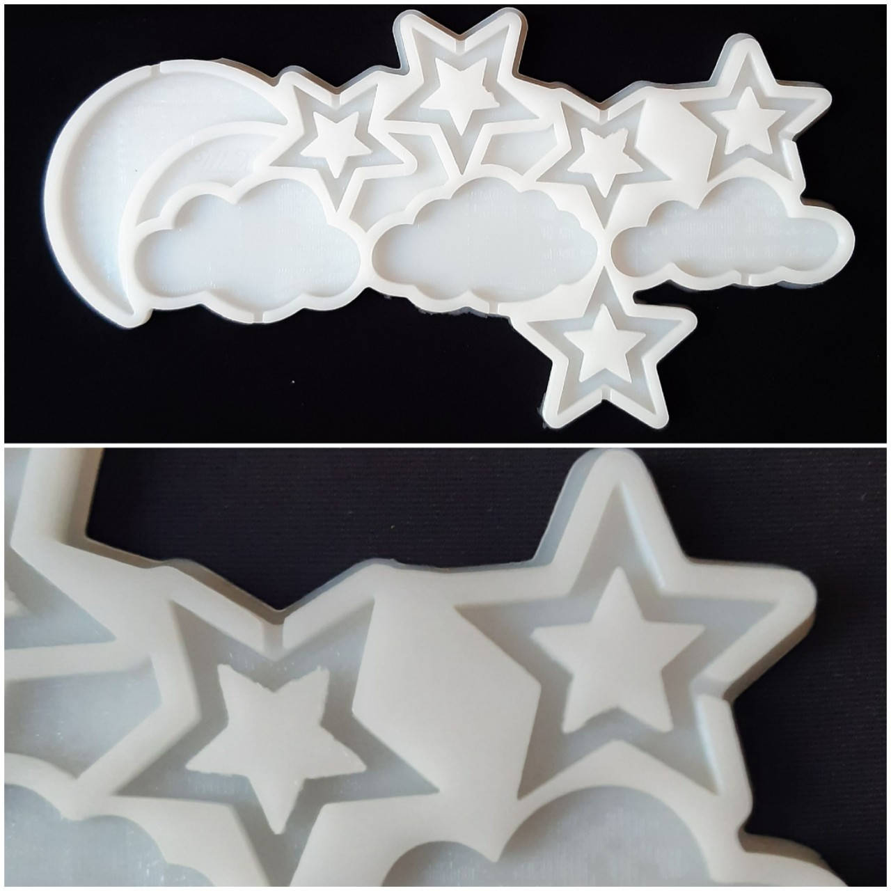 

Молд силиконовый для леденцов и изомальта Звезды, месяц,облака на 9 ячеек, Белый