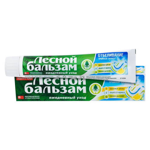 

Зубная паста Лесной Бальзам Тройной эффект Отбеливание с соком лимона, 130 мл.