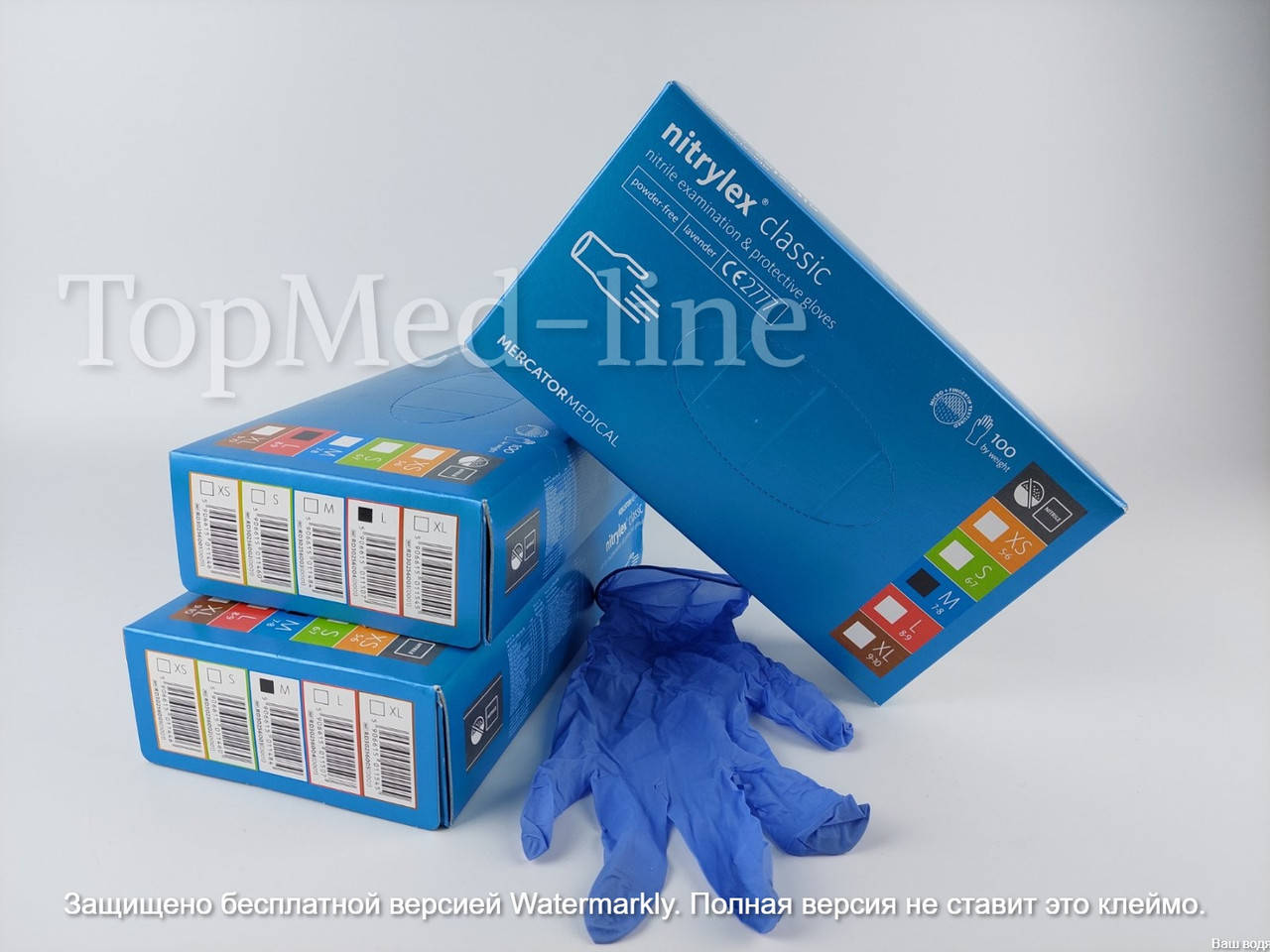 

Нитриловые перчатки Mercator Medical Nitrylex Classic 100 шт., размер М, Голубой