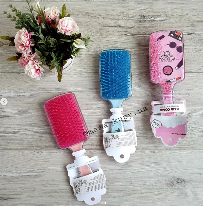 

Расчёска для волос С 48464 (360) 16 цветов МИКС, сыпучие блестки, в кульке