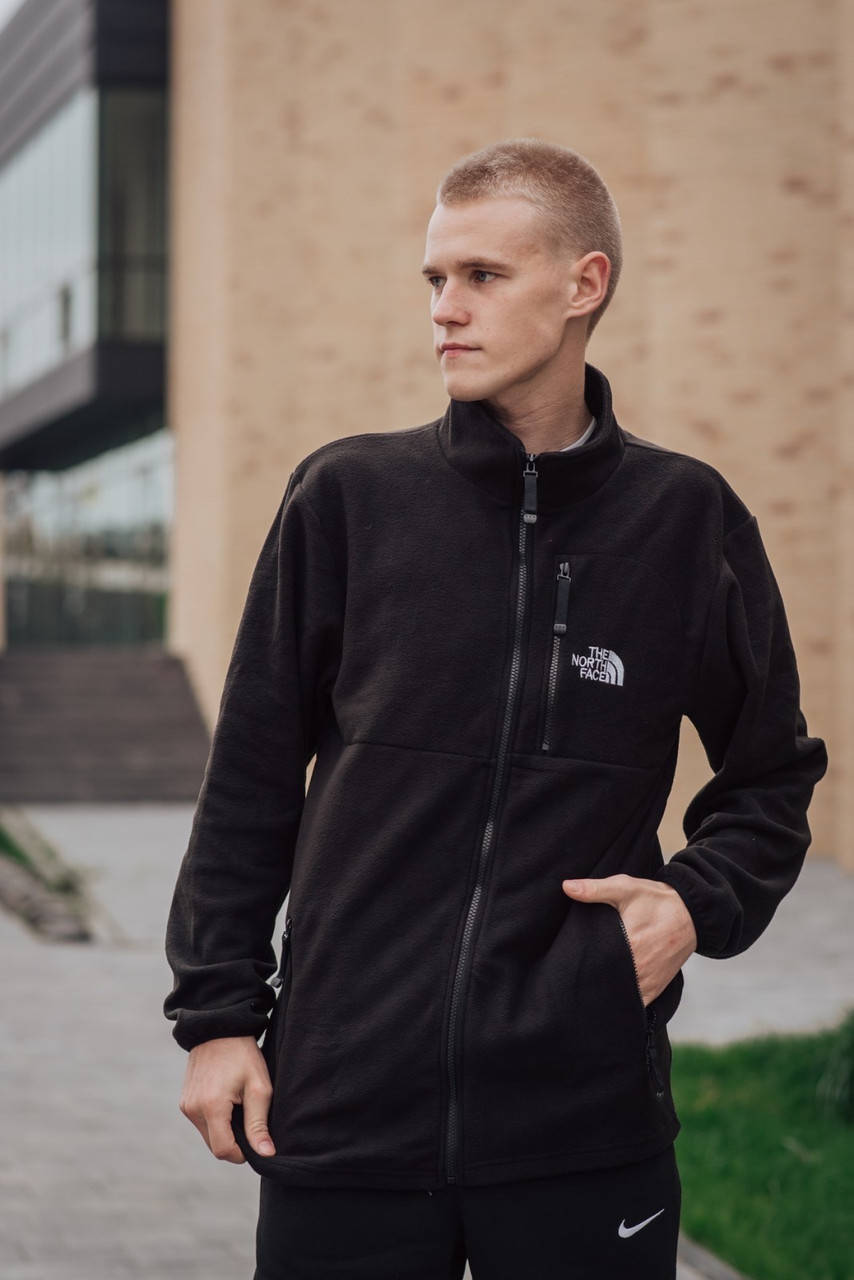 

Мужская флисовая кофта черная классическая The North Face, Мужская флисовая кофта без капюшона утепленная тнф L, Черный