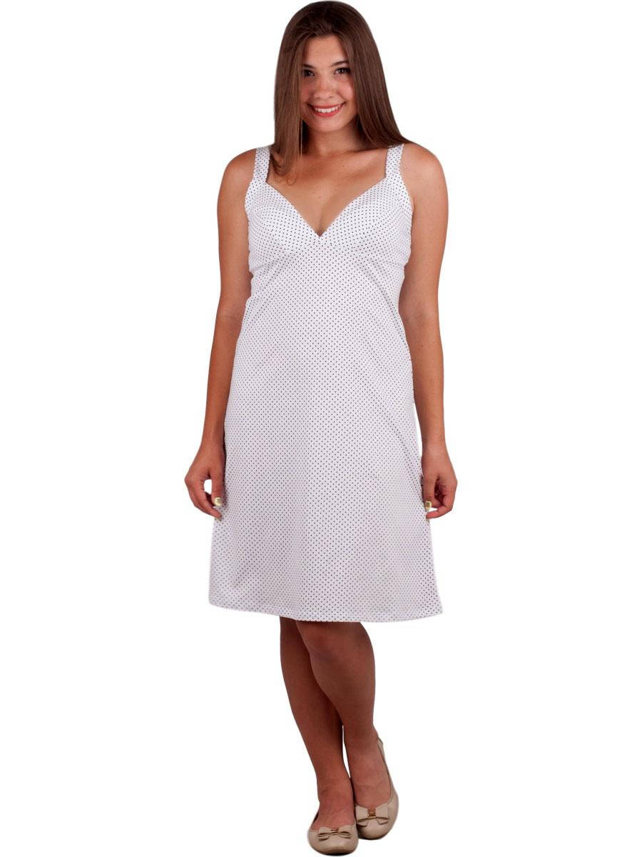 

Красивая женская ночная сорочка на бретельках трикотаж хлопок Пані Яновська СК-01-02 белая в горох 48(р), Белый