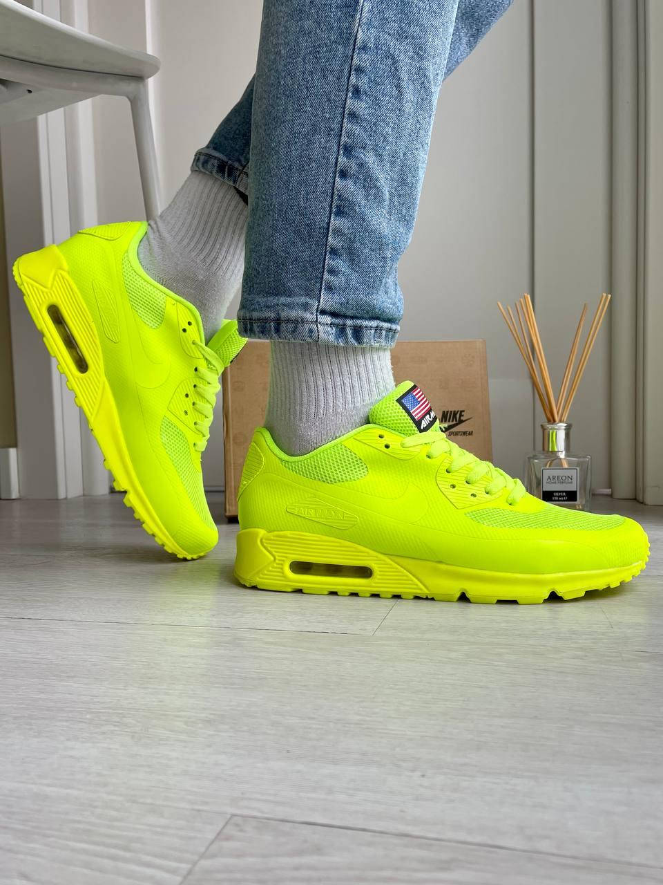 

Кроссовки мужские Nike Air Max 90, салатовые, нейлон/сетка, Салатовый