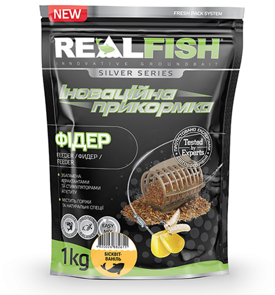

Прикормка рыболовная Real Fish "ФИДЕР" БИСКВИТ-ВАНИЛЬ