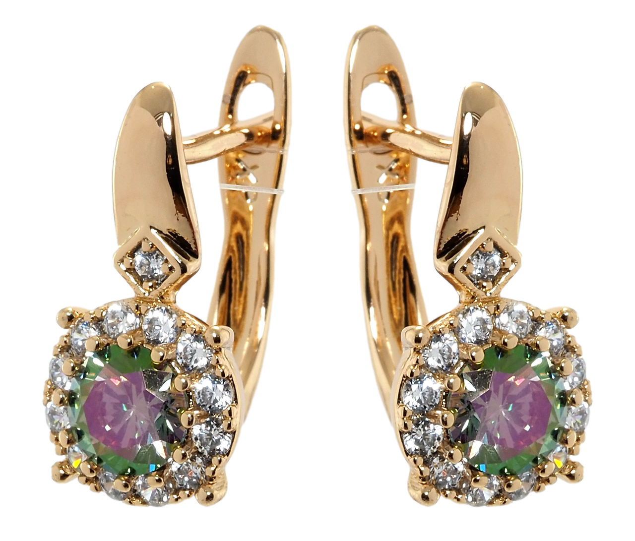 

Серьги XP Позолота 18К английский замок "Зеленый кристалл хамелеон в обрамлении циркония"