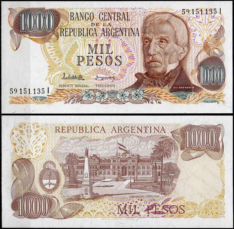 

Argentina Аргентина - 1000 Pesos 1976 - 1983 UNC