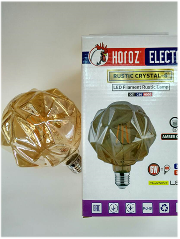 

Led винтажная лампа Filament 6w E27 Rustic Crystal-6 Horoz Electric