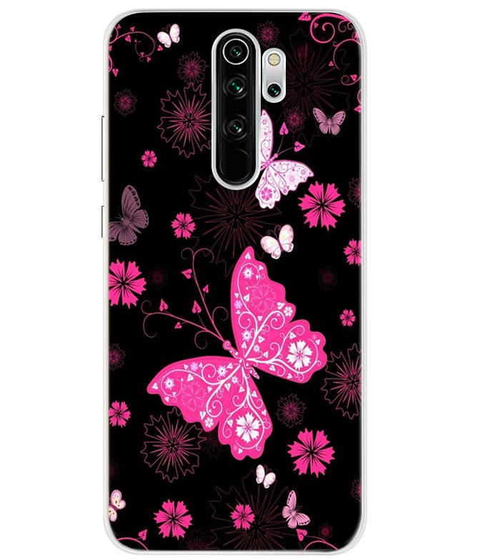 

Чехол Print для Xiaomi Redmi Note 8 Pro силиконовый бампер Butterfly Pink, Черный