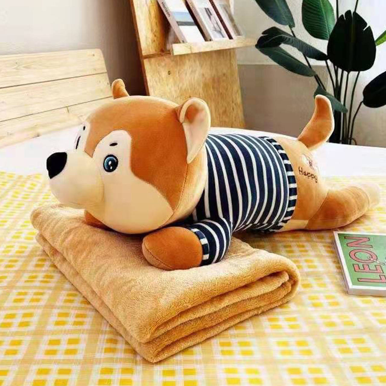 

Мягкая игрушка с пледом внутри "Собачка в тельняшке" рыжая, Бирюзовый