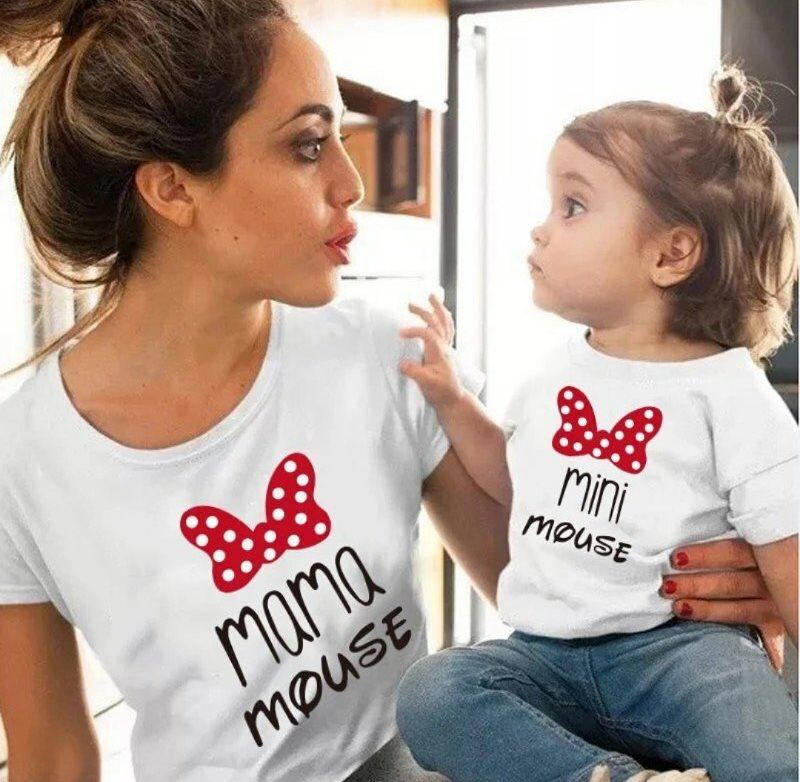 

Футболки мама и ребенок. Мама и дочка. Mama mouse and mini mouse Белый, 104, L