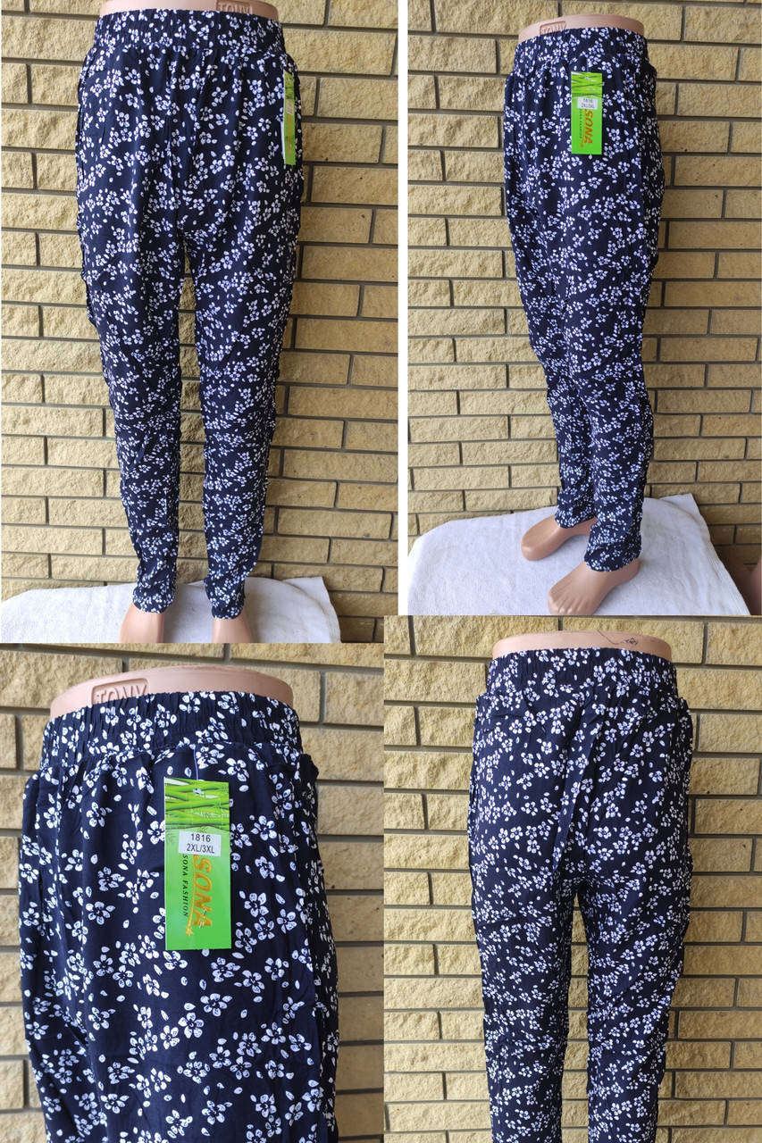 

Штаны женские летние штапельные, большие размеры, пояс на резинке SONA 4XL/5XL, Черный