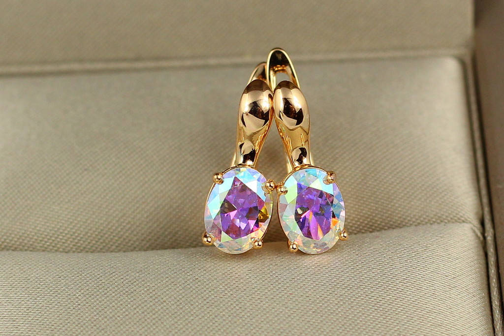 

Серьги Xuping Jewelry хамелеоны с овальными камнями 1,6 см золотистые
