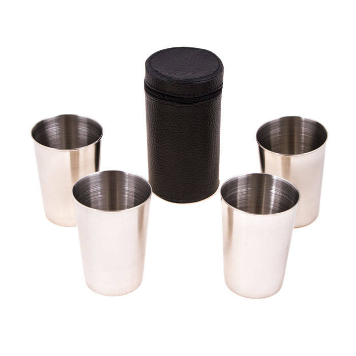 

Стакан туристический, 4 шт, в кожанном чехле, 80 мл, Н=5,5 см.