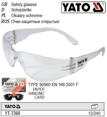 

Очки YATO Польша защитные открытые прозрачные YT-7360