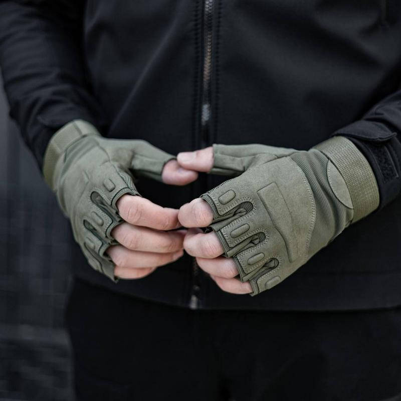 

Перчатки без пальцев на липучках (тактические, армейские, военные, охотничьи) Хаки, XL