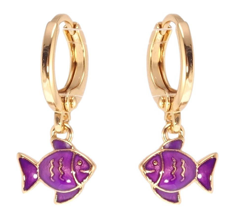 

Серьги детские Xuping Позолота 18K колечки "Рыбки покраска сиреневой эмалью"