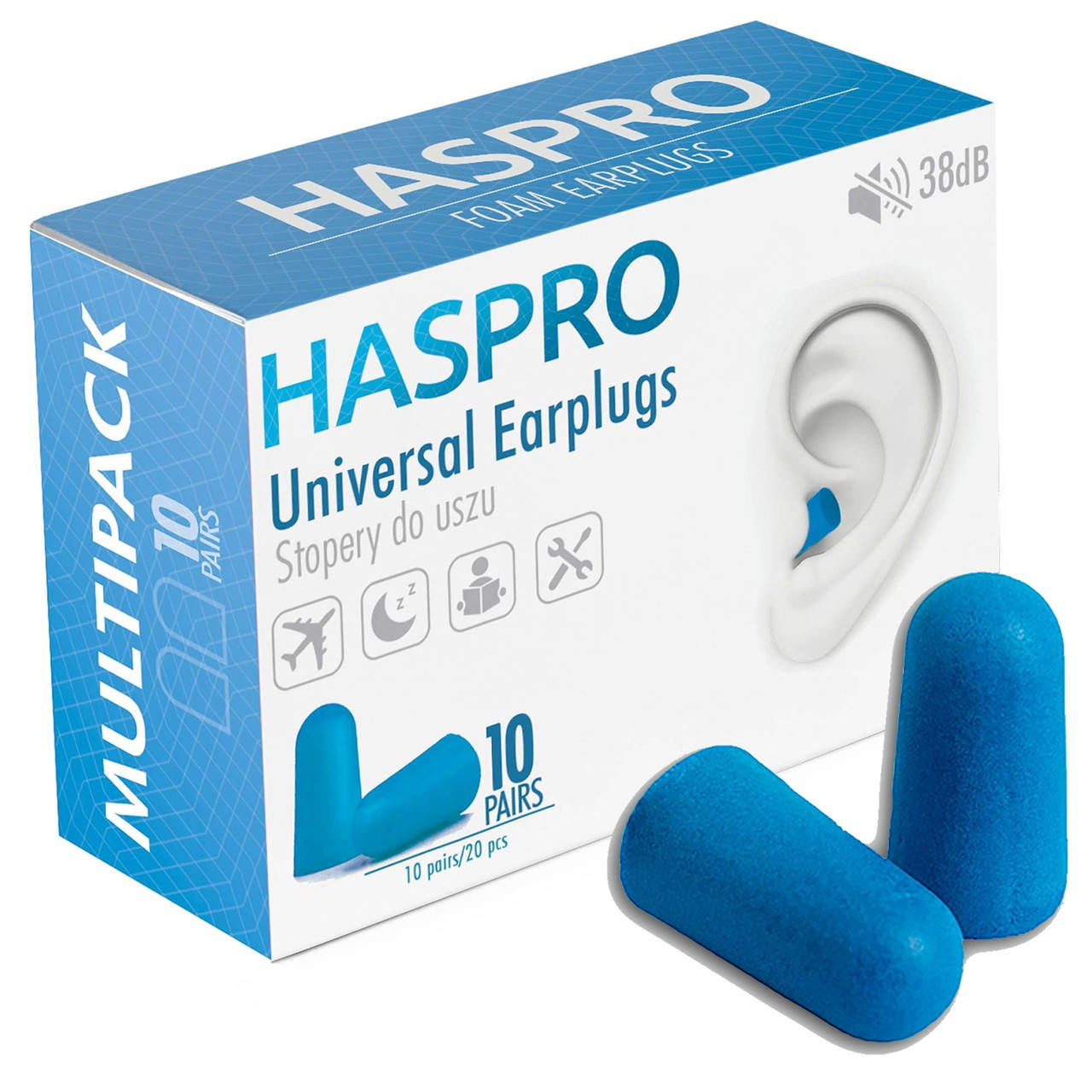 

Пенные беруши для сна 10 пар HASPRO MULTI10 SNR 38 дБ Синие