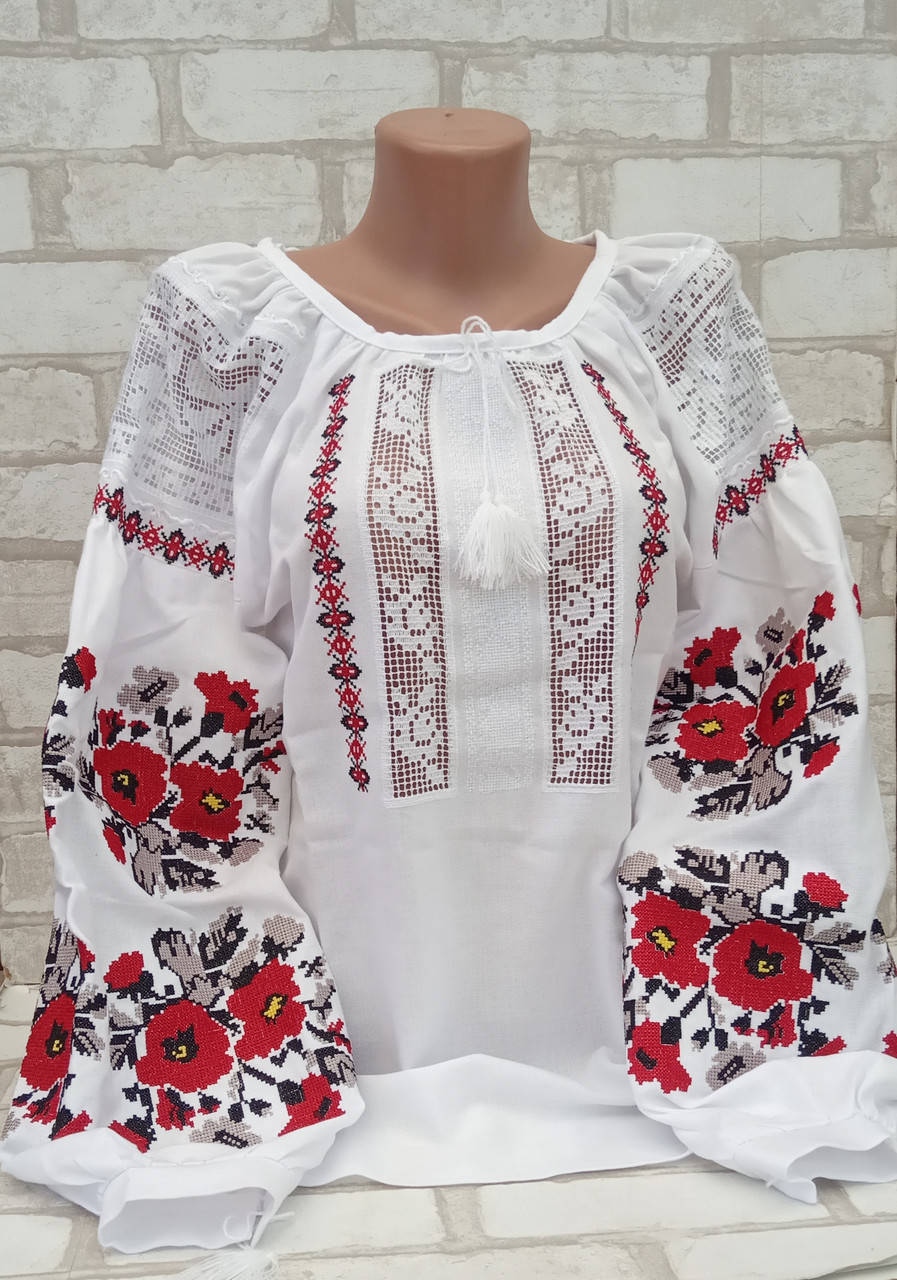 

Вышиванка женская на домотканом полотне с кружевом 44-58 р-ры, Белый