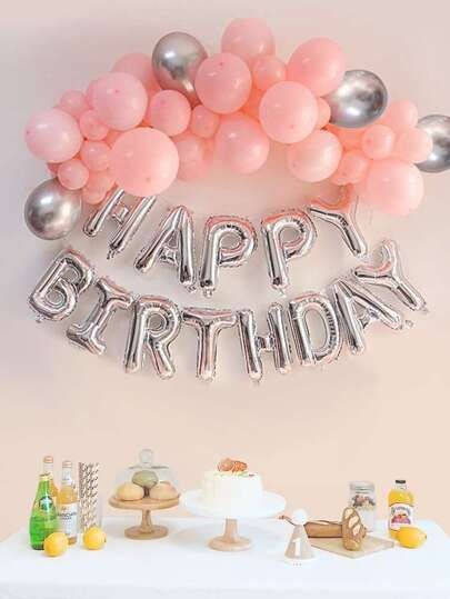 

Фотозона на день рождения с буквами Heppy Birthday, розовая арка, Розовый