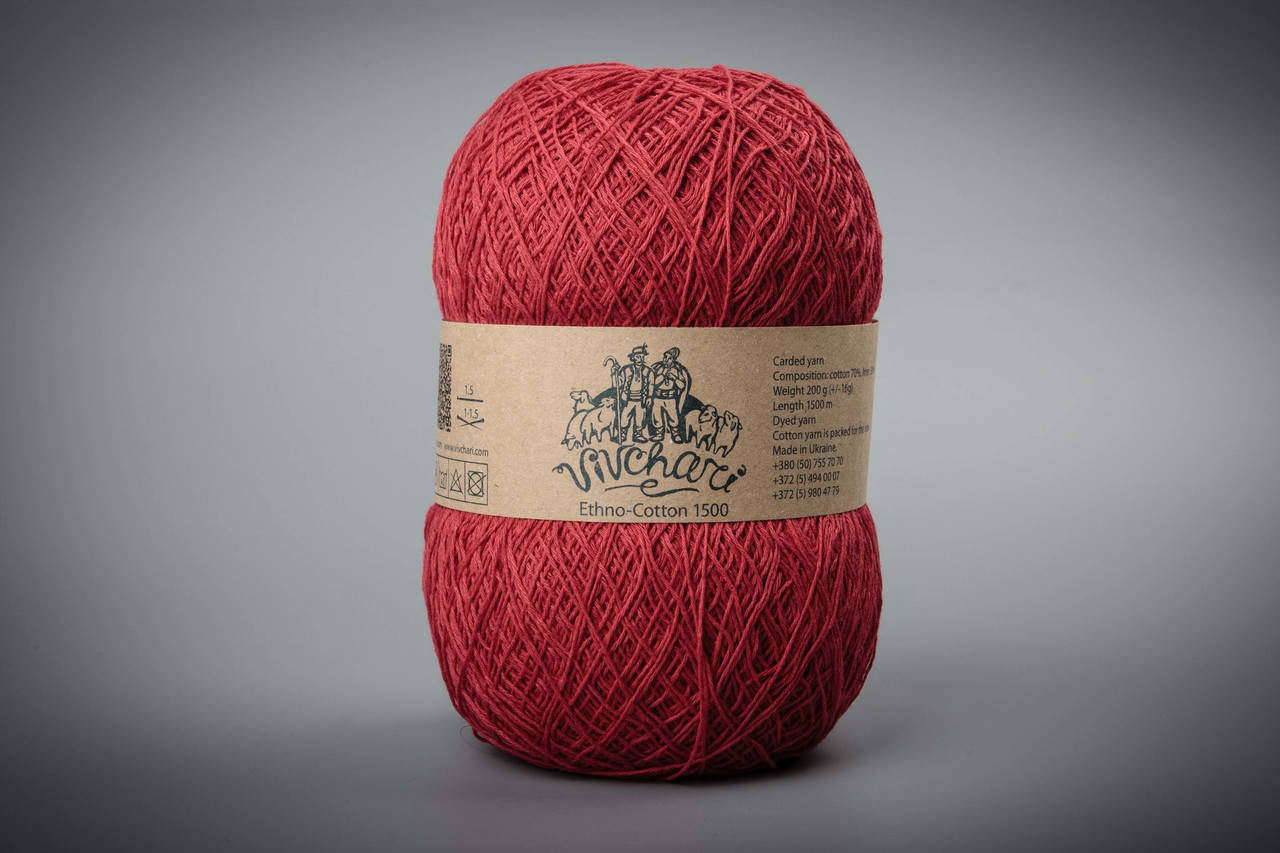 

Пряжа хлопковая Vivchari Ethno-Сotton 1500, Color No.110 красный