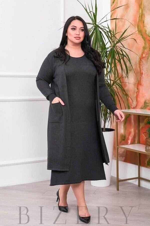 

Роскошный женский костюм Платья+Кардиган, ткань "Кашемир" 48, 50, 52, 54 размер 48, Графит
