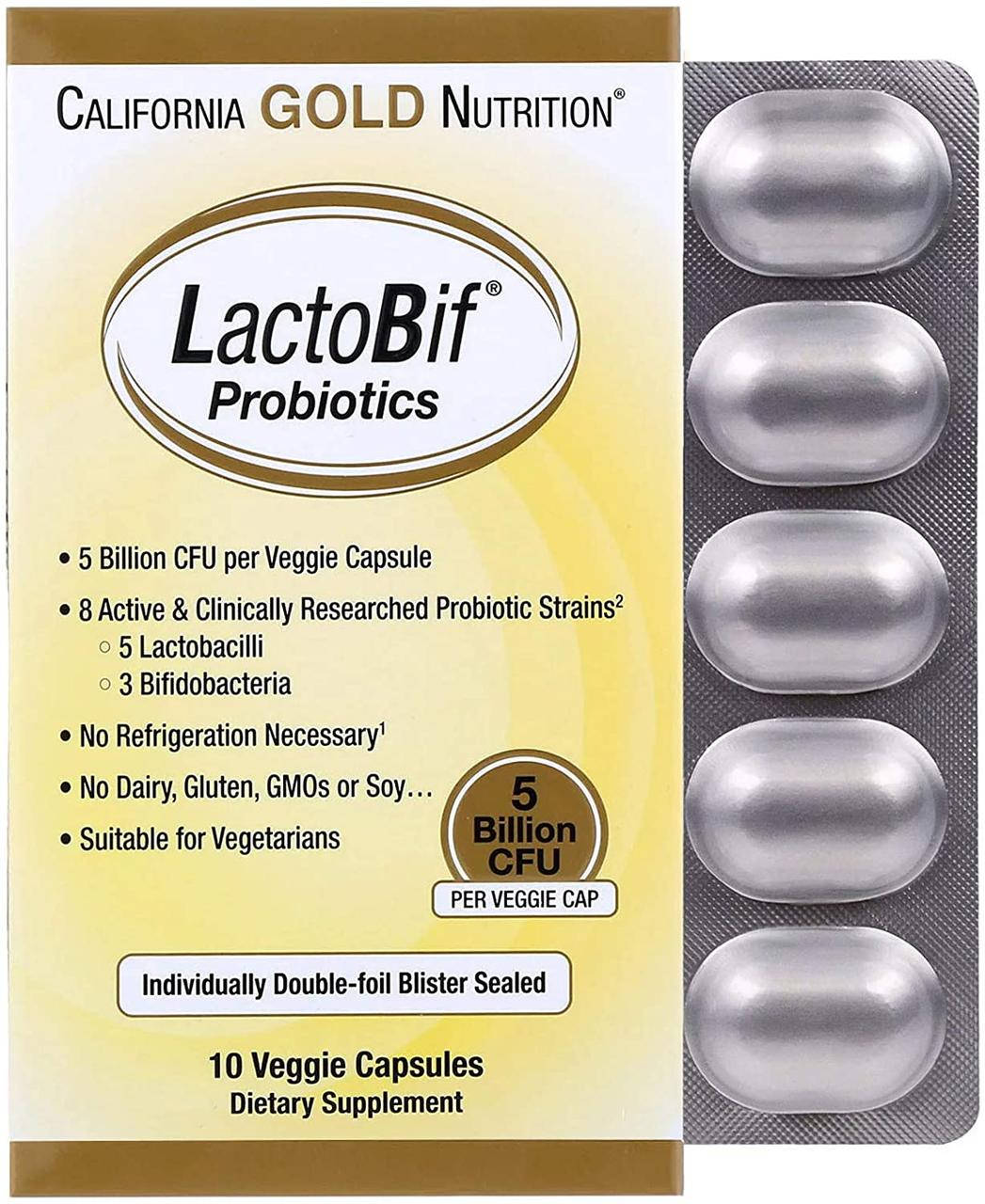 

California Gold Nutrition LactoBif Probiotics 5 Billion CFU 10 капсул
