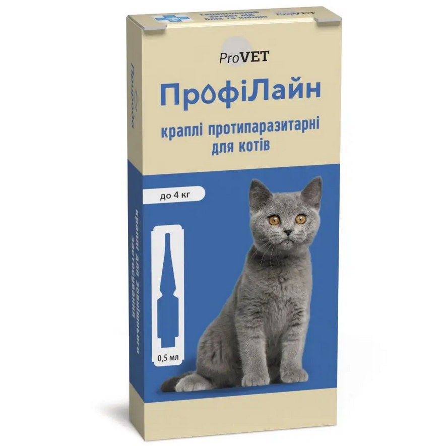 

ProVet ПрофиЛайн капли от блох и клещей для кошек до 4кг (1 пипетка)