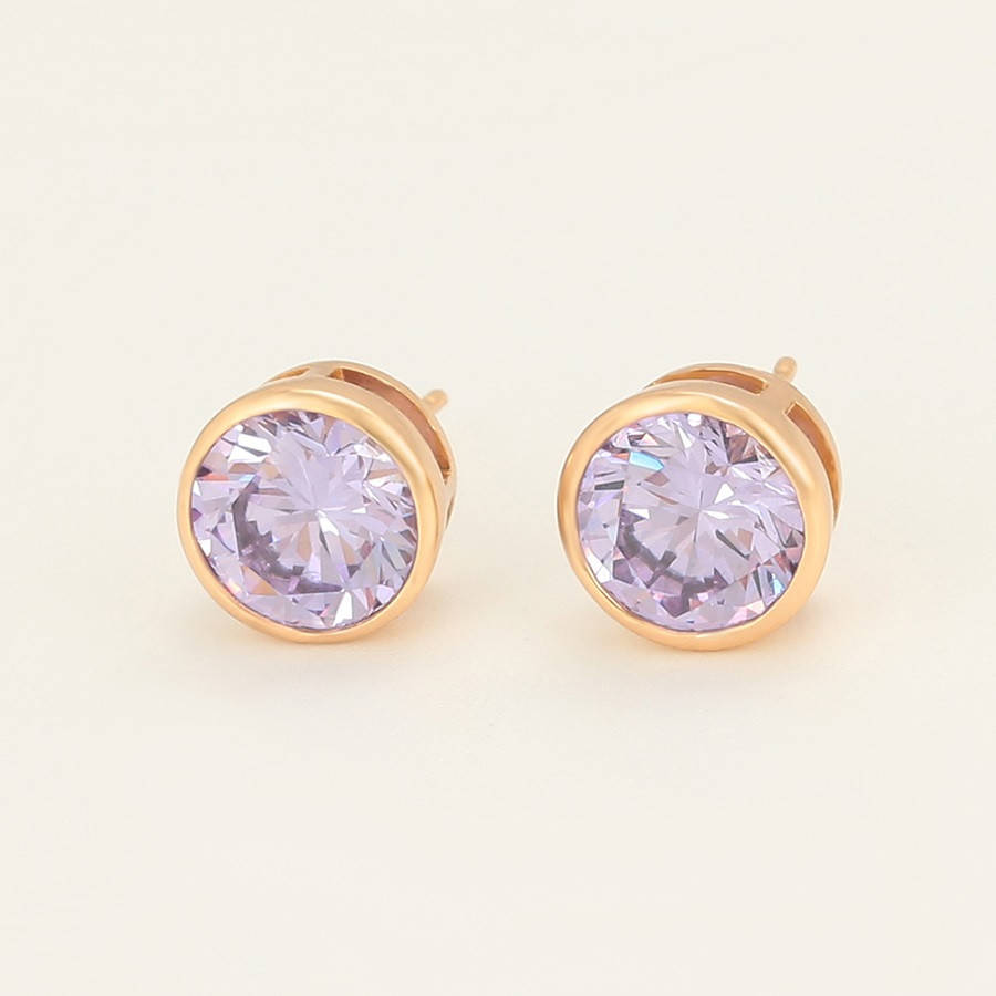 

Серьги-гвоздики с лиловыми кристаллами фирма Xuping позолота 18к. диаметр 9 мм.