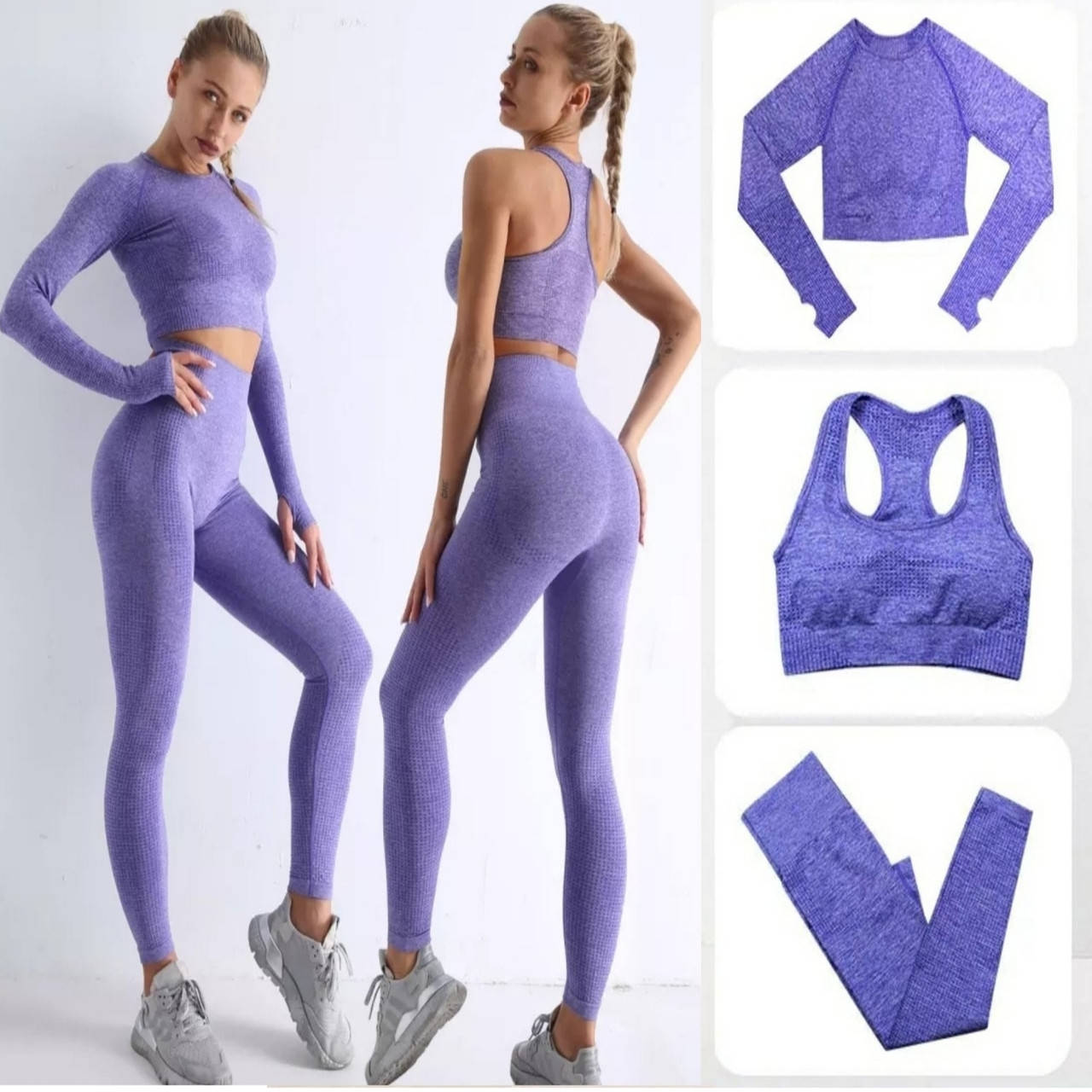 

Женский костюм для фитнеса фиолетовый тройка размер M