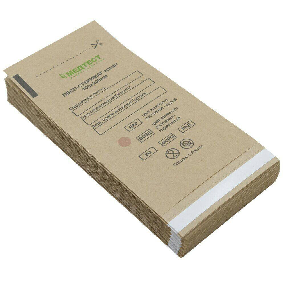 

Крафт пакети для стерилізації МЕДТЕСТ 100х200мм 100шт