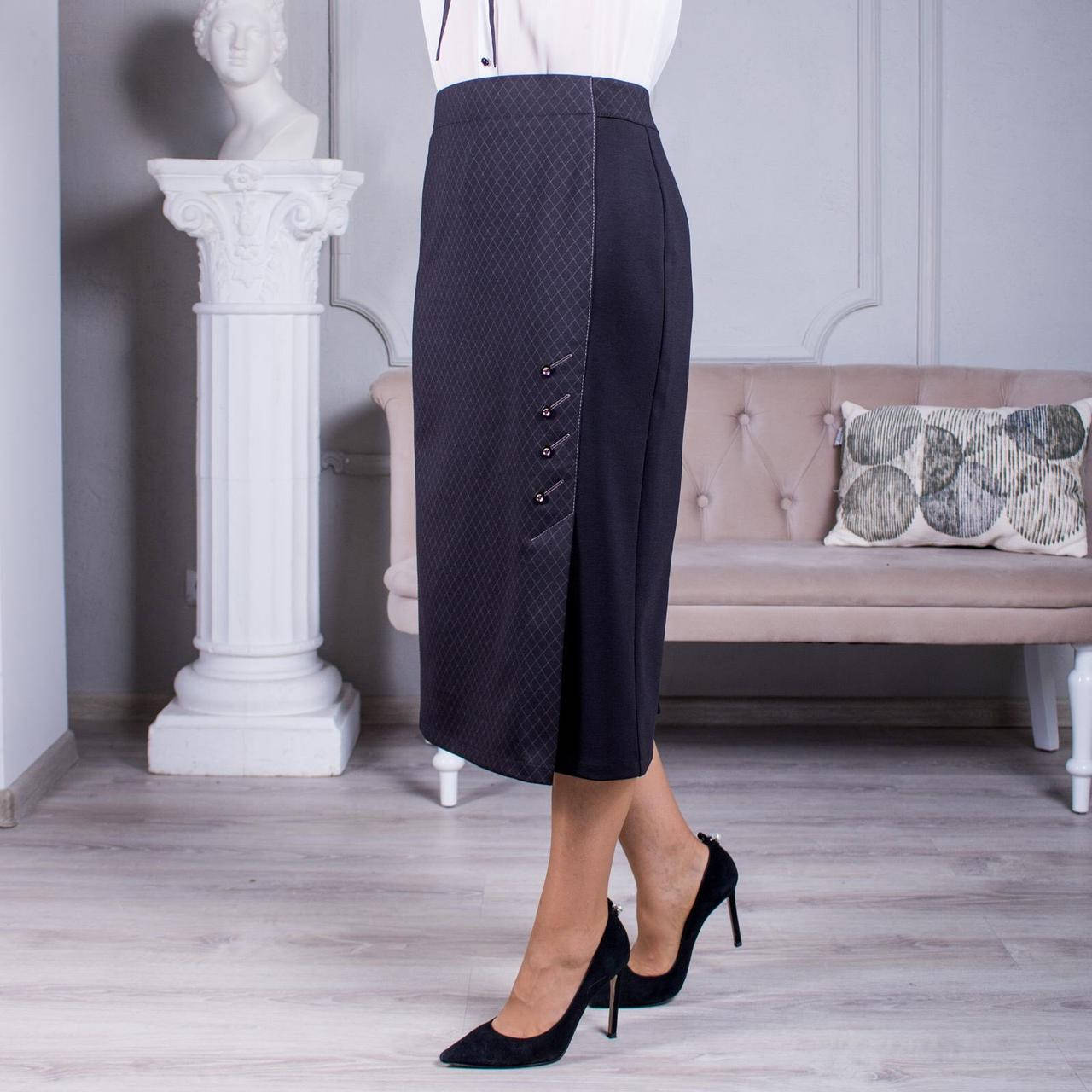 

Женская классическая юбка средней посадки из стрейчевой трикотажной ткани на резинке, Черный