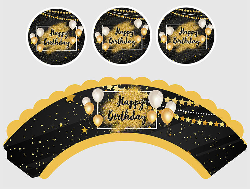 

Топеры для капкейков "Happy Birthday Black", набор 6шт.