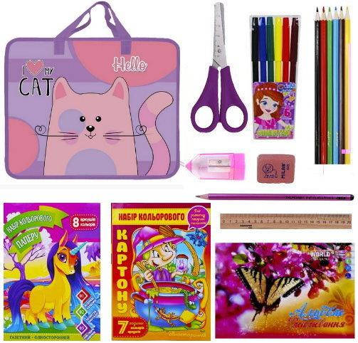 

Набор канцтоваров школьный в подарок первокласснику в папке Kidis My cat 13079