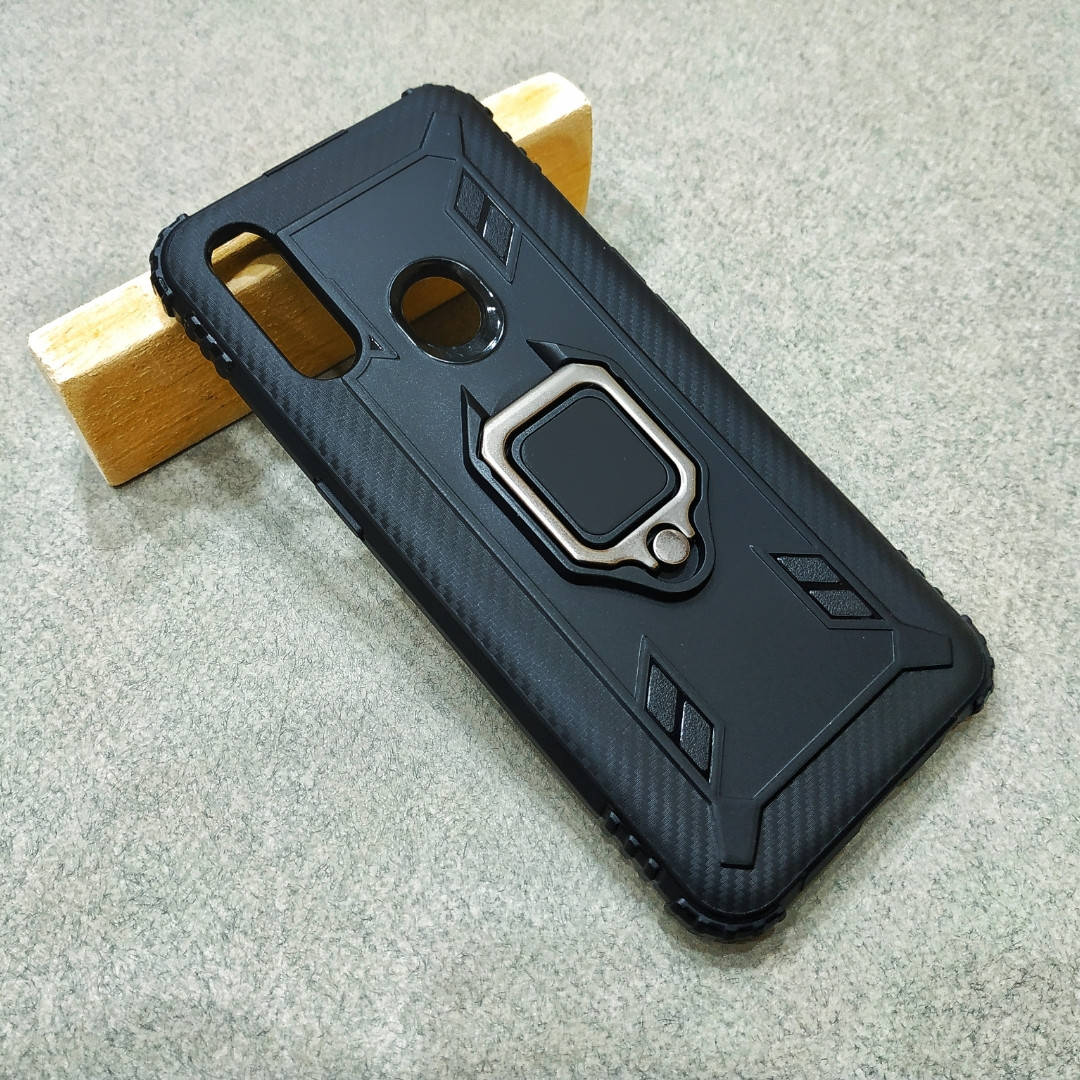 

Противоударный чехол бампер с кольцом подставкой для Oppo A31 черный резиновый