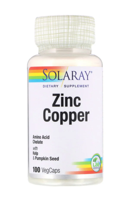

Цинк и медь, Zinc Copper, Solaray, 100 капсул (SOR-47105)