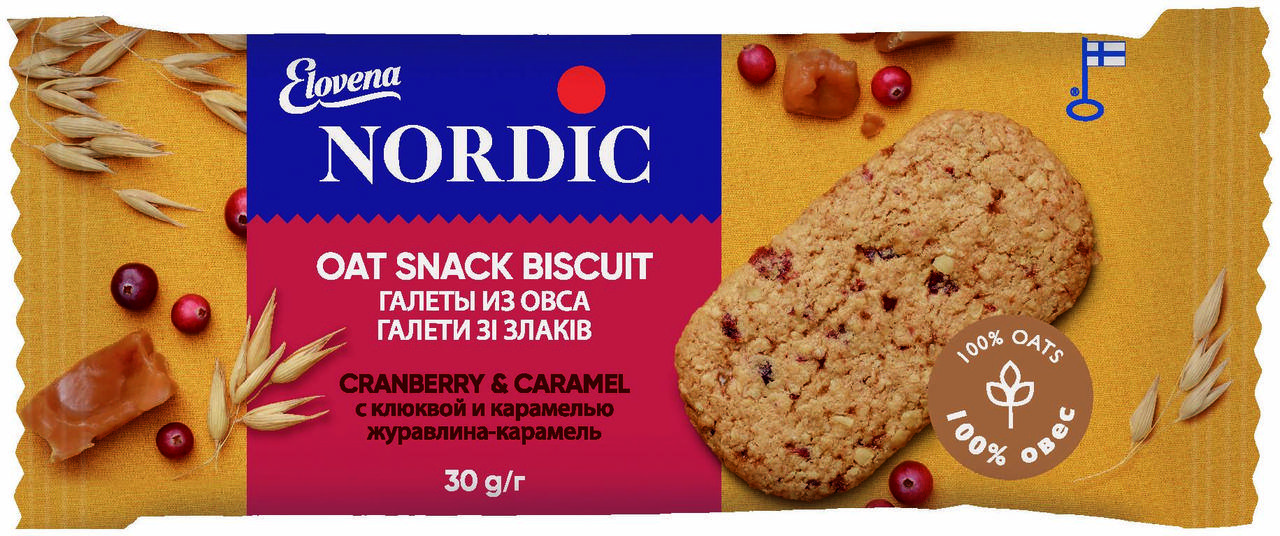 

Галеты из овса NORDIC с клюквой и карамелью 30г, (30шт/ящ)