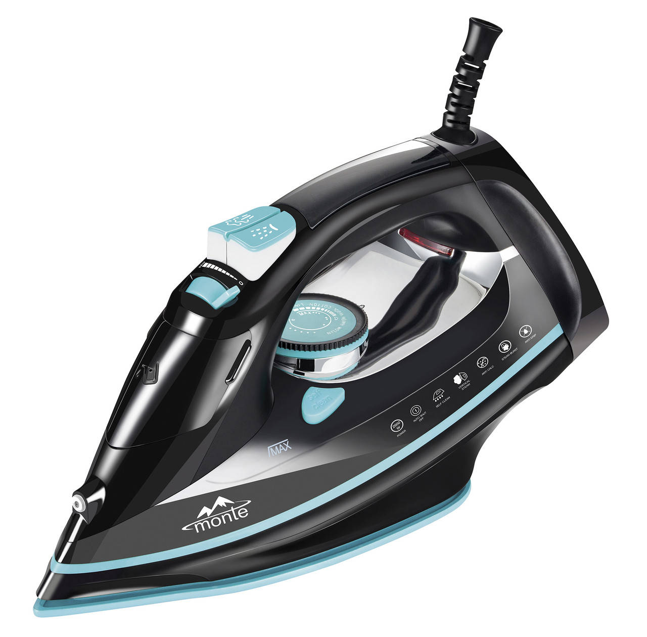 

Утюг с паровым ударом Monte MT-1513B 2600 Вт Черный/ Голубой