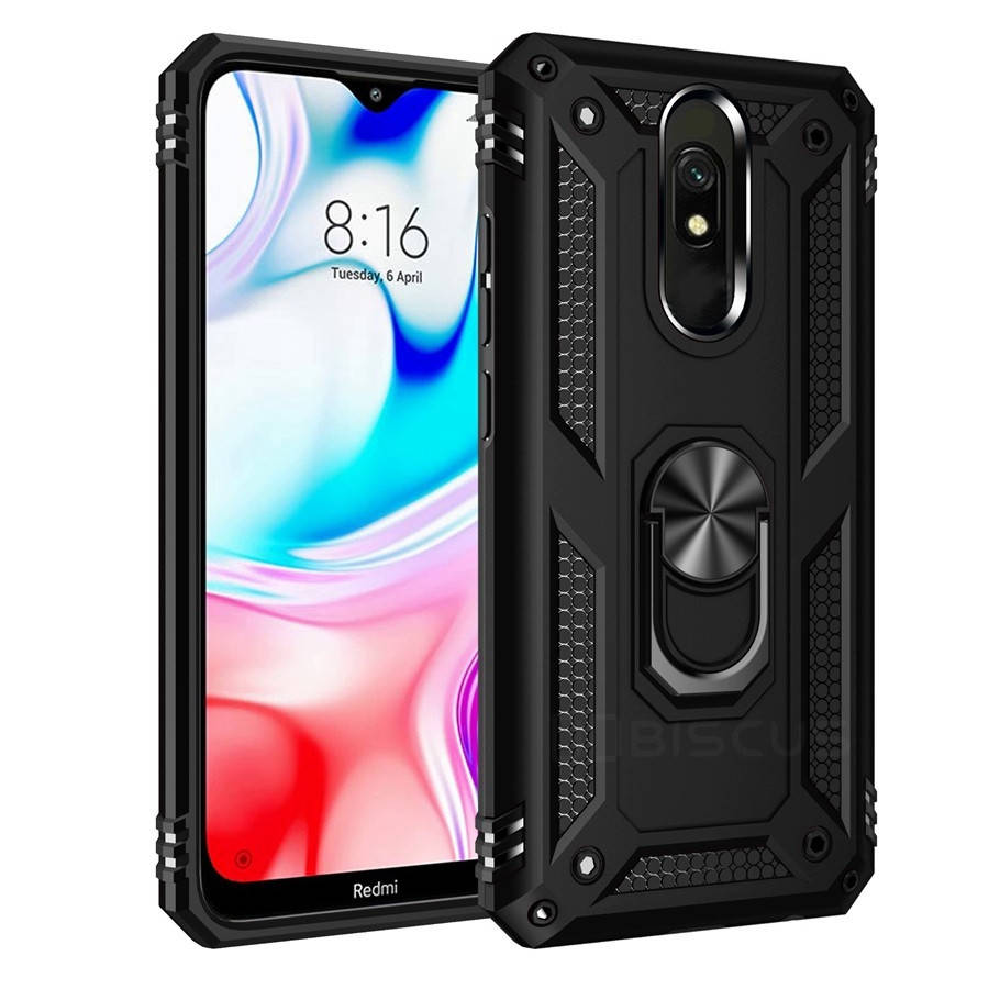 

Противоударный чехол с кольцом подставкой для Xiaomi Redmi 8a черный матовый бампер