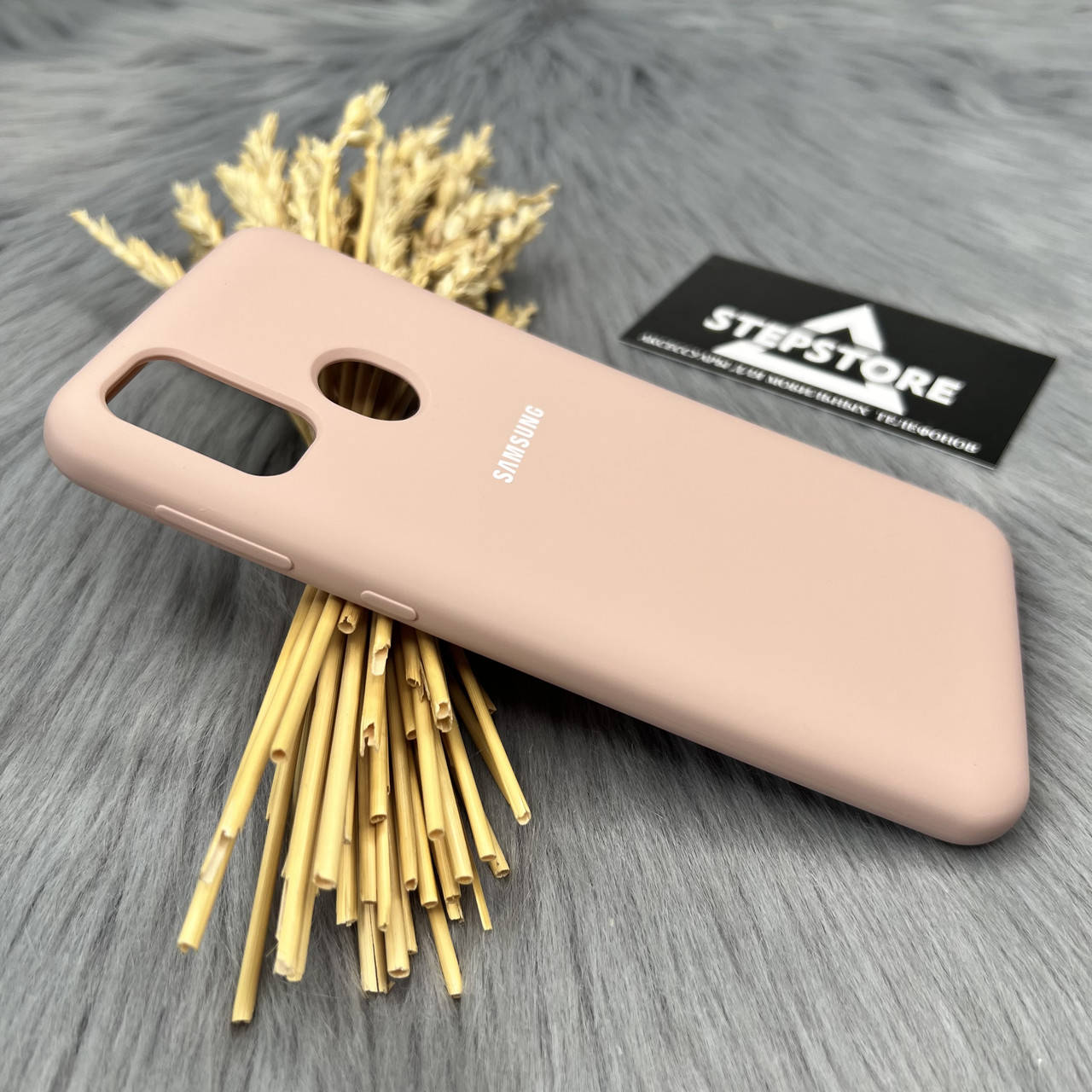 

Чехол Silicone Case для Samsung M30s (М307) с микрофиброй закрытым низом камерой противоударный Пудровый