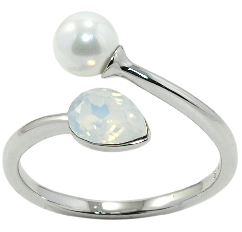 

Кольцо Xuping Родий с кр-ми Swarovski "Кристалл White Opal с жемчужиной" р.18-19