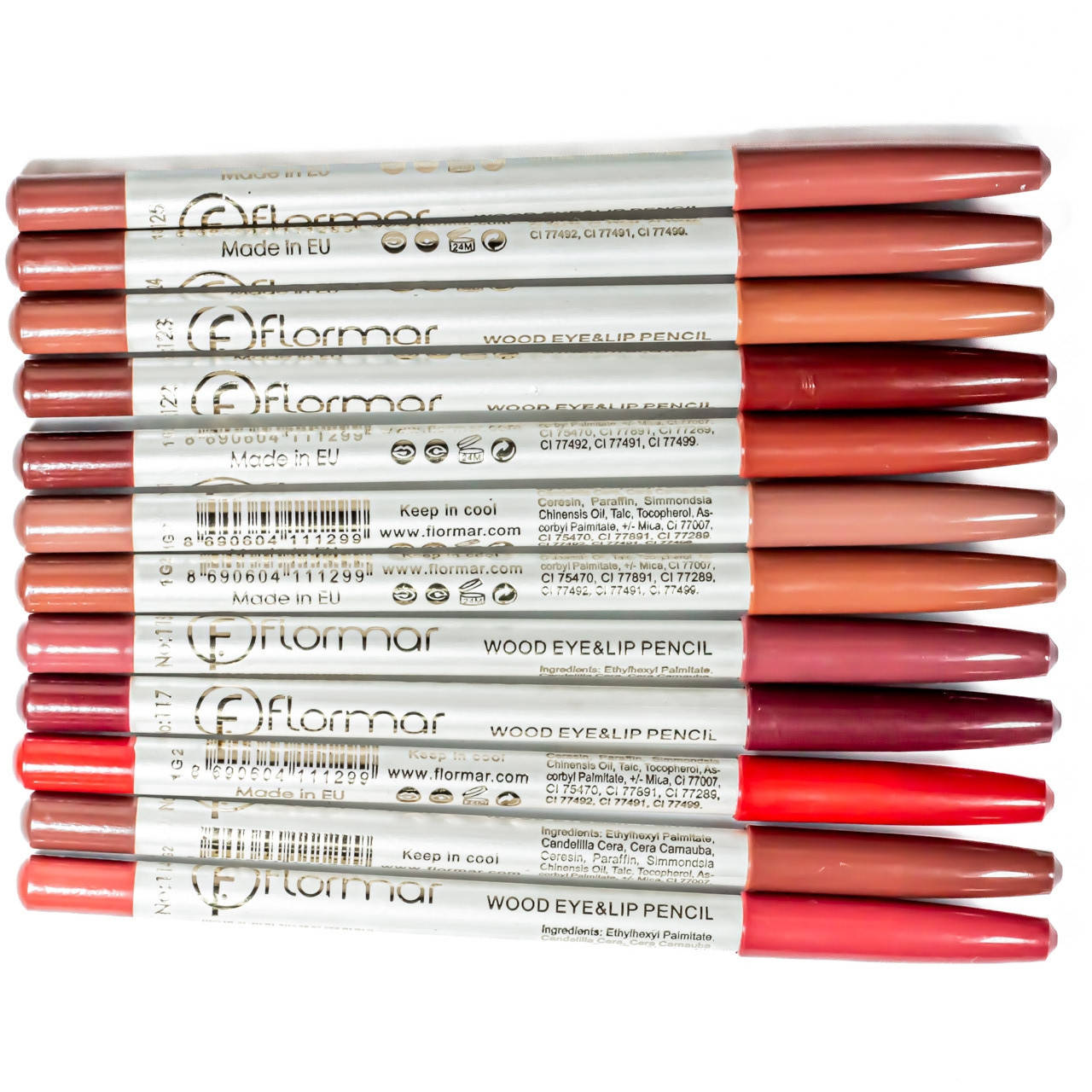 

Набор карандашей для губ водостойкие Flormar Waterproof (12 штук) 3 Белый №114-125