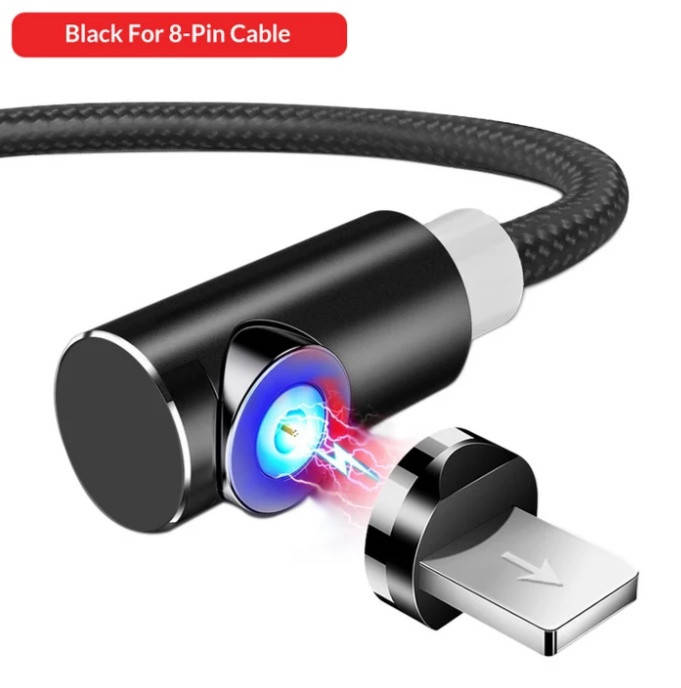 

Магнітний (8-pin) USB кабель TOPK для Iphone Кутовий Чорний, Черный