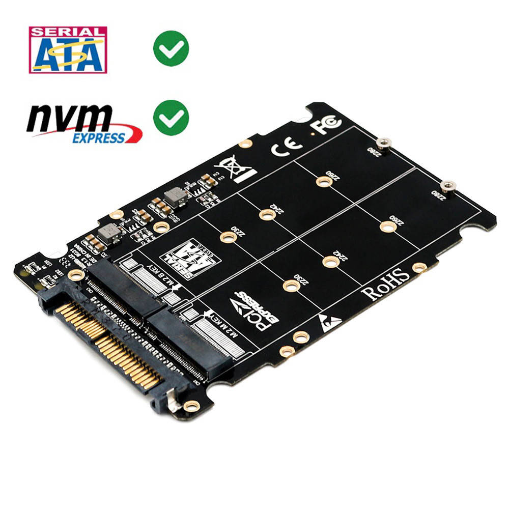 

Переходник адаптер JEYI M.2 SSD to PCI-E U.2 SFF 8639 2в1 M.2 NVME и Sata-Bus NGFF SSD в PCI-E U.2 SFF-8639