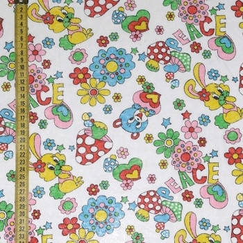 

Трикотажное полотно - кулир, с изображением ярких цветных зверят, цветочков, грибов, звездочек